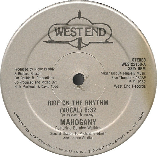 Mahogany Featuring Bernice Watkins – Ride On The Rhythm 12"